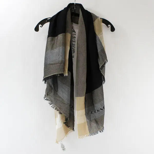 Coach NY Windowpane Challis Scarf 90/10% Modal/Cashmere Black & Khaki F54253