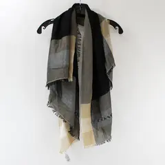 Coach NY Windowpane Challis Scarf 90/10% Modal/Cashmere Black & Khaki F54253