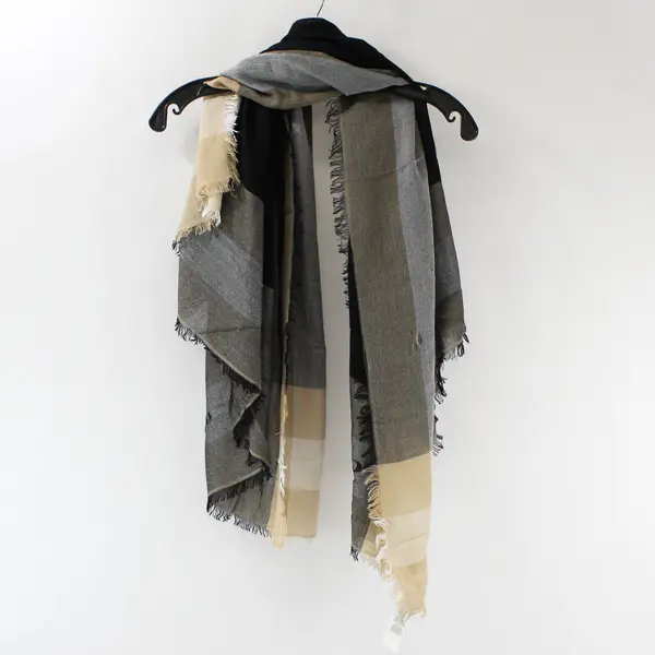 Coach NY Windowpane Challis Scarf 90/10% Modal/Cashmere Black & Khaki F54253