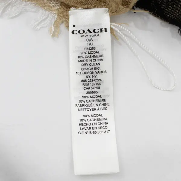Coach NY Windowpane Challis Scarf 90/10% Modal/Cashmere Black & Khaki F54253