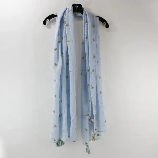 Tommy Bahama Embroidered Gold Palms Light Blue Scarf WH767878