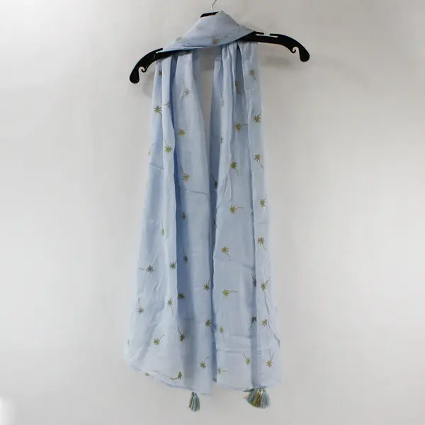 Tommy Bahama Embroidered Gold Palms Light Blue Scarf WH767878