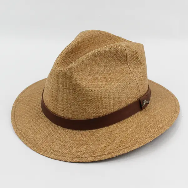 Tommy Bahama Shade Maker Fedora Hat Paper Braid Brown Belt on Rim L/XL
