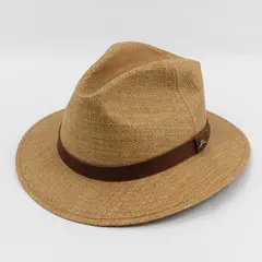 Tommy Bahama Shade Maker Fedora Hat Paper Braid Brown Belt on Rim L/XL