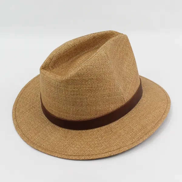 Tommy Bahama Shade Maker Fedora Hat Paper Braid Brown Belt on Rim L/XL