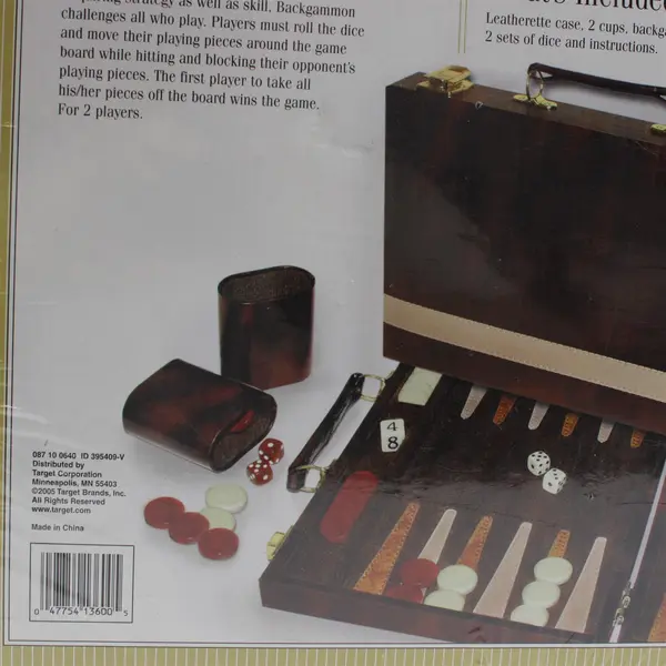 Backgammon Classic Game of Strategy Leatherette Case Travel Set