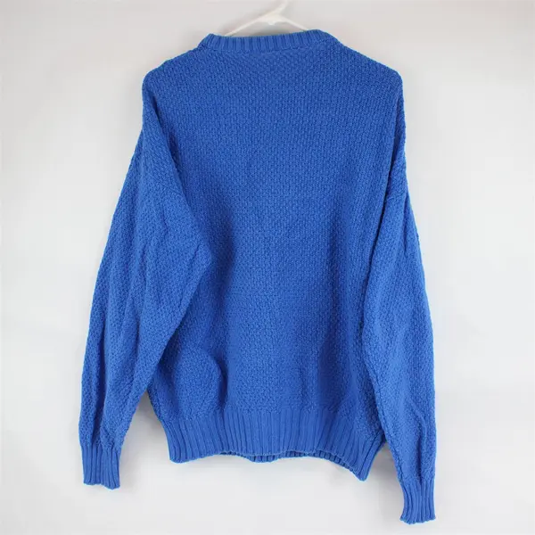 VTG Handmade Men's L/XL Blue Cotton Cable Knit Grandpa Sweater