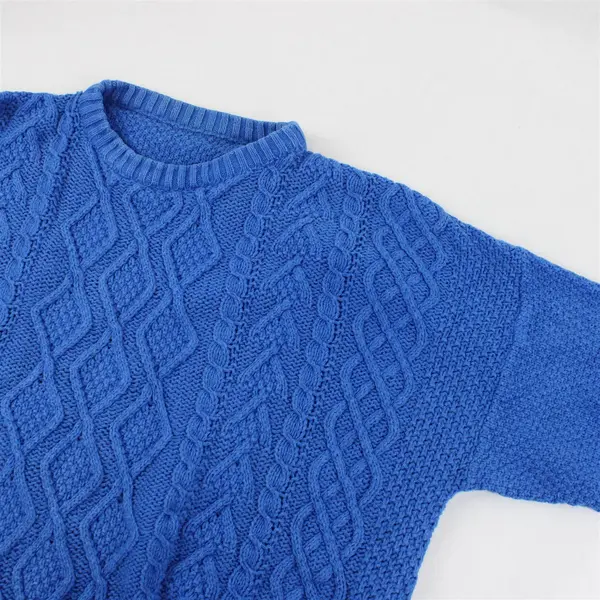 VTG Handmade Men's L/XL Blue Cotton Cable Knit Grandpa Sweater