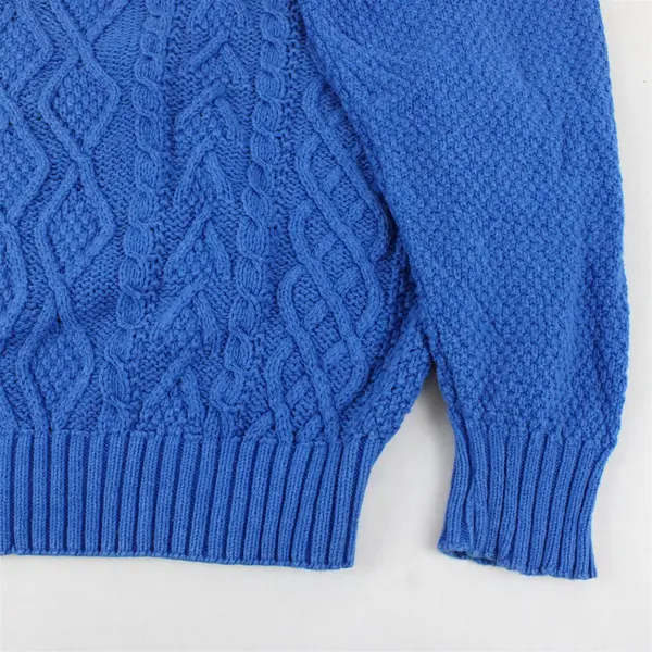 VTG Handmade Men's L/XL Blue Cotton Cable Knit Grandpa Sweater
