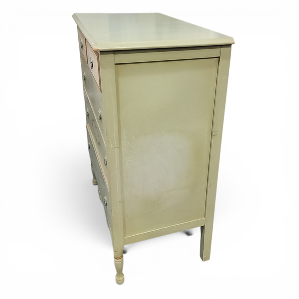 Vintage 1950s Green Floral Painted 5-Drawer Dresser Original Paint -Local Pickup
