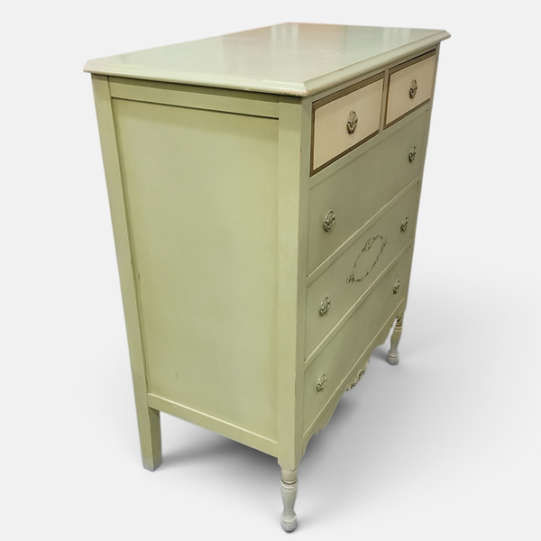 Vintage 1950s Green Floral Painted 5-Drawer Dresser Original Paint -Local Pickup