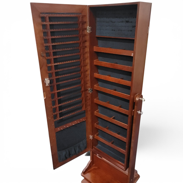 Standing Cherry Wood Jewelry Armoire Cheval Mirror Locking - Local Pickup Only