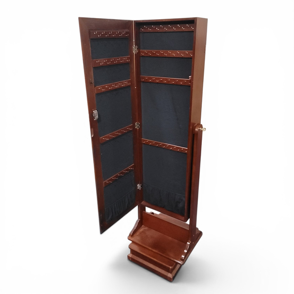 Standing Cherry Wood Jewelry Armoire Cheval Mirror Locking - Local Pickup Only