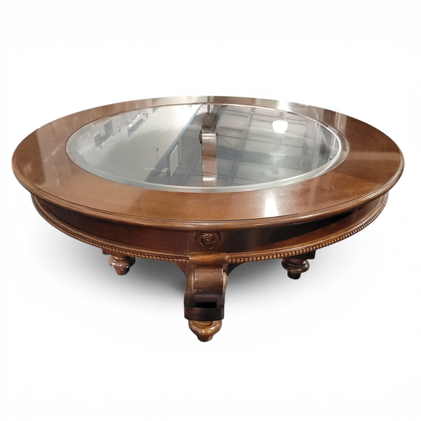Vintage Round Glass Top Wood Coffee Table Traditional - Local Pickup Only