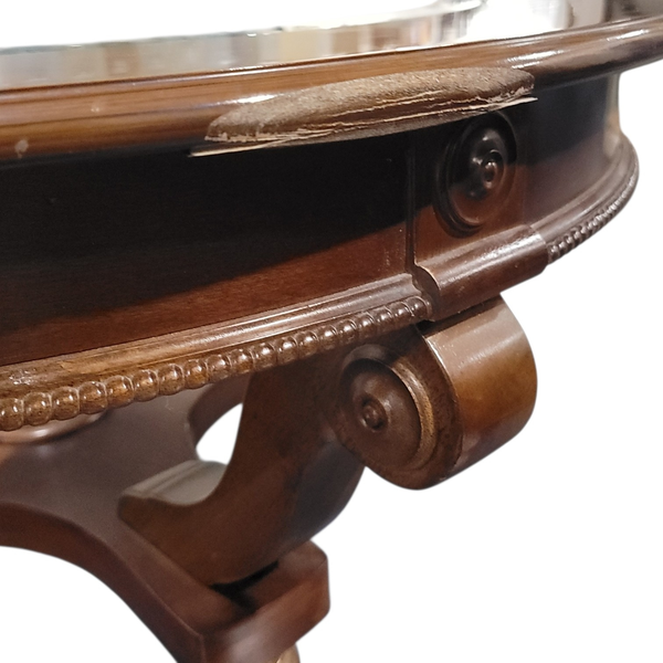 Vintage Round Glass Top Wood Coffee Table Traditional - Local Pickup Only