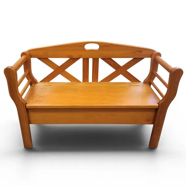 Wooden Pine Buck Board Storage Bench with Hinges - Local Pickup Only