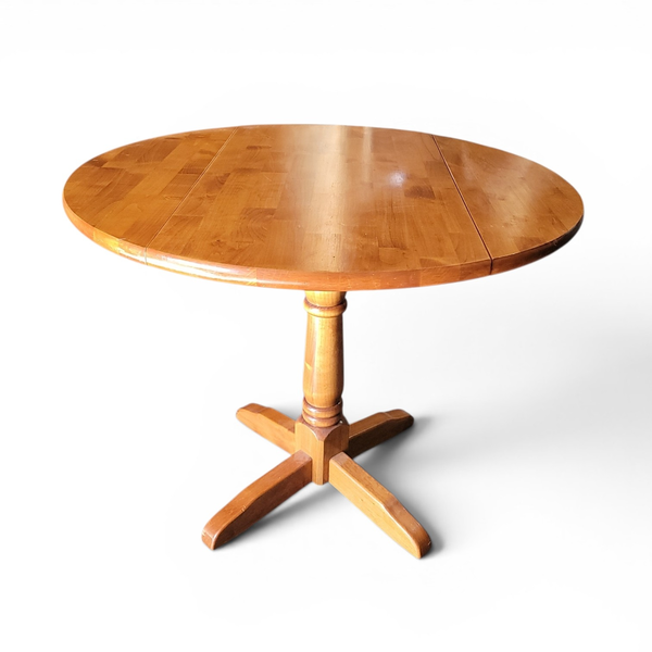Small Drop Leaf Pedestal Table Warm Honey w/ Finger Joint Pattern - Local Pickup