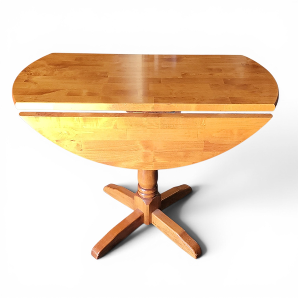 Small Drop Leaf Pedestal Table Warm Honey w/ Finger Joint Pattern - Local Pickup
