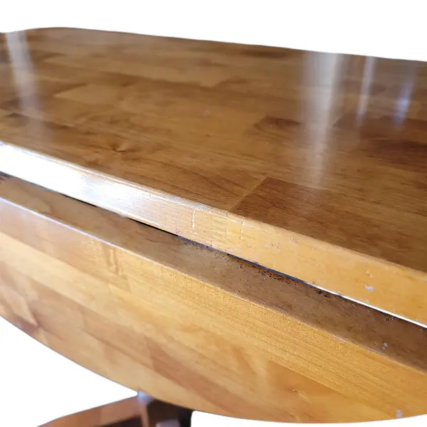 Small Drop Leaf Pedestal Table Warm Honey w/ Finger Joint Pattern - Local Pickup