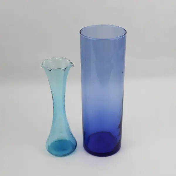 Lot of 2 Blue Glass Flower Vases  10.5" And 8.25"