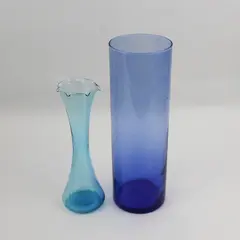 Lot of 2 Blue Glass Flower Vases  10.5" And 8.25"