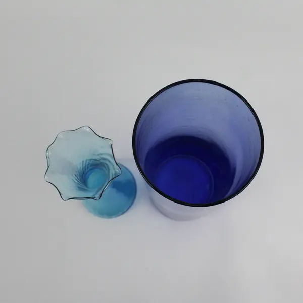 Lot of 2 Blue Glass Flower Vases  10.5" And 8.25"