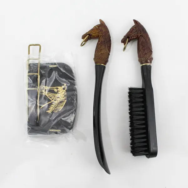 Vintage Horse Head Shoe Horn & Brush Set MCM Valet Equestrian Japan Boxed