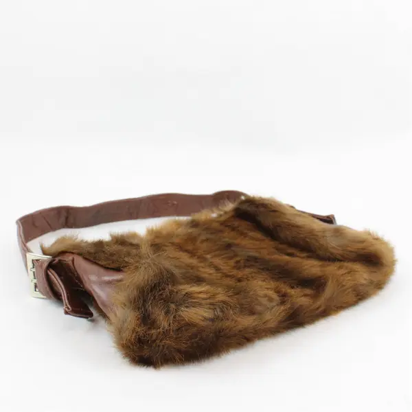 Brown Faux Fur Shoulder Bag Genuine Leather Strap