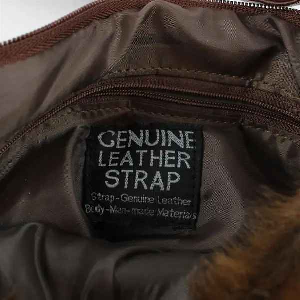 Brown Faux Fur Shoulder Bag Genuine Leather Strap