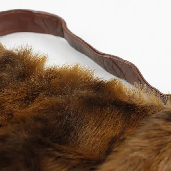Brown Faux Fur Shoulder Bag Genuine Leather Strap
