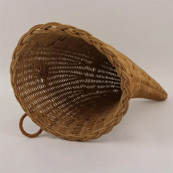 Beige Woven Wicker Cornucopia Fall Autumn Centerpiece Decor 15"