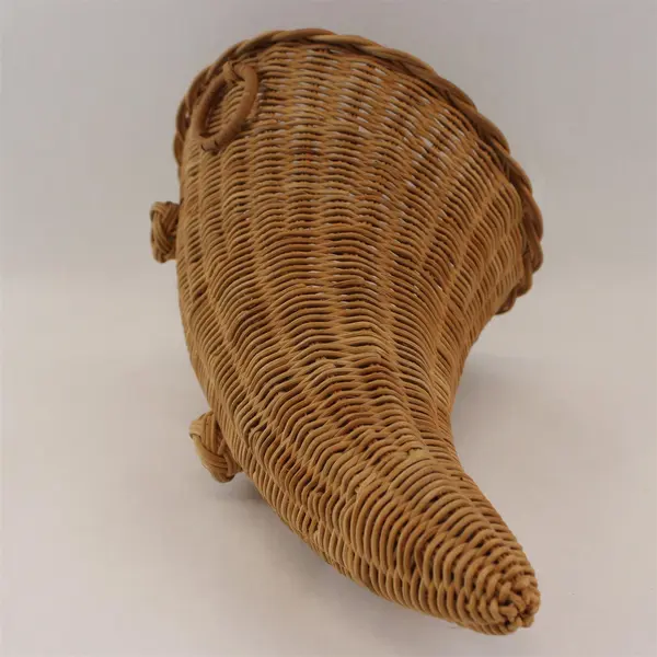 Beige Woven Wicker Cornucopia Fall Autumn Centerpiece Decor 15"