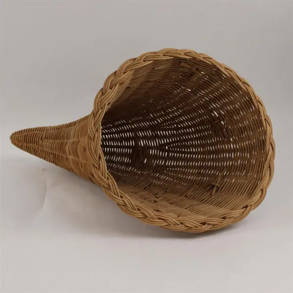 Beige Woven Wicker Cornucopia Fall Autumn Centerpiece Decor 15"