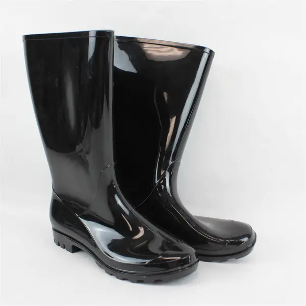 Time and Tru Womens Black Glossy Rubber Rain Boots 11W Waterproof 12in