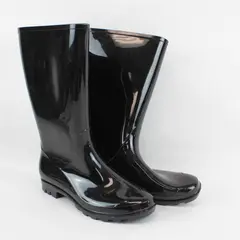 Time and Tru Womens Black Glossy Rubber Rain Boots 11W Waterproof 12in
