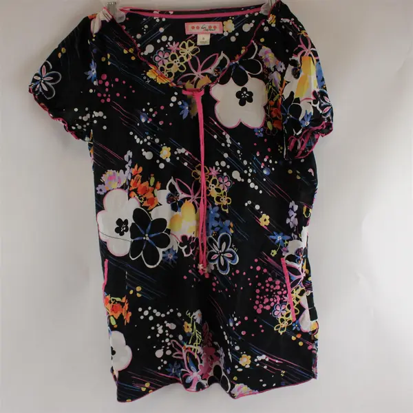 Koi by Kathy Peterson Cute Multicolor Floral Sheer Scrubs Top Women's Small