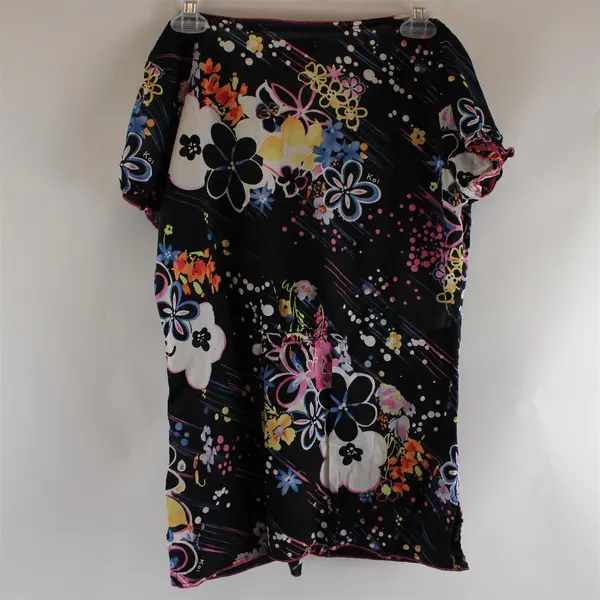 Koi by Kathy Peterson Cute Multicolor Floral Sheer Scrubs Top Women's Small