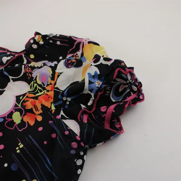 Koi by Kathy Peterson Cute Multicolor Floral Sheer Scrubs Top Women's Small