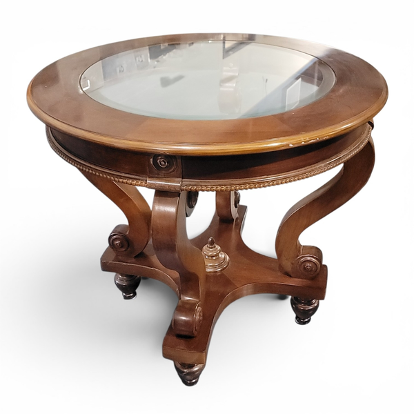 Vintage Round Glass Top Wood End Table Traditional - Local Pickup
