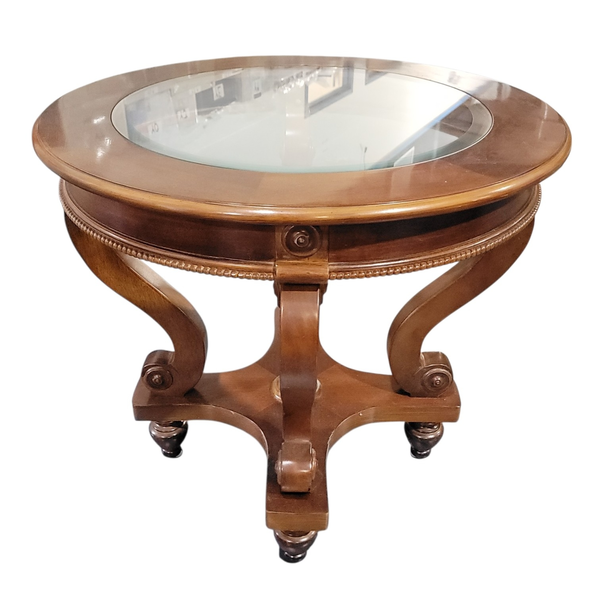 Vintage Round Glass Top Wood End Table Traditional - Local Pickup
