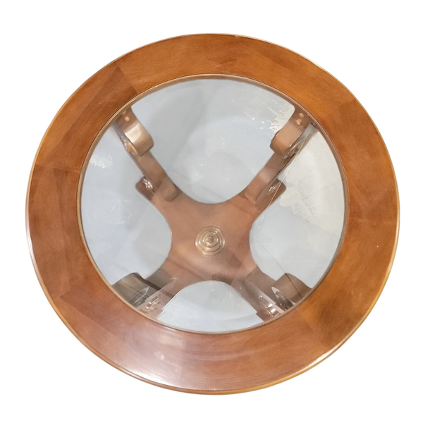 Vintage Round Glass Top Wood End Table Traditional - Local Pickup
