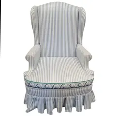 Vintage Blue White Striped Wingback Accent Armchair Skirted - Local Pickup Only
