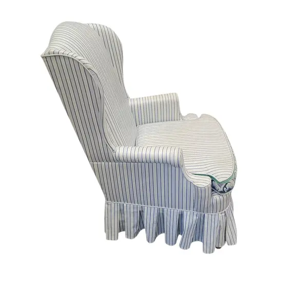 Vintage Blue White Striped Wingback Accent Armchair Skirted - Local Pickup Only