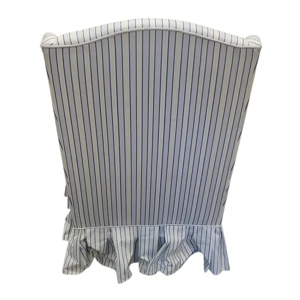 Vintage Blue White Striped Wingback Accent Armchair Skirted - Local Pickup Only