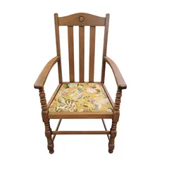 Vintage Oak Mission Style Arm Chair Floral Upholstered Seat Wood - Local Pickup