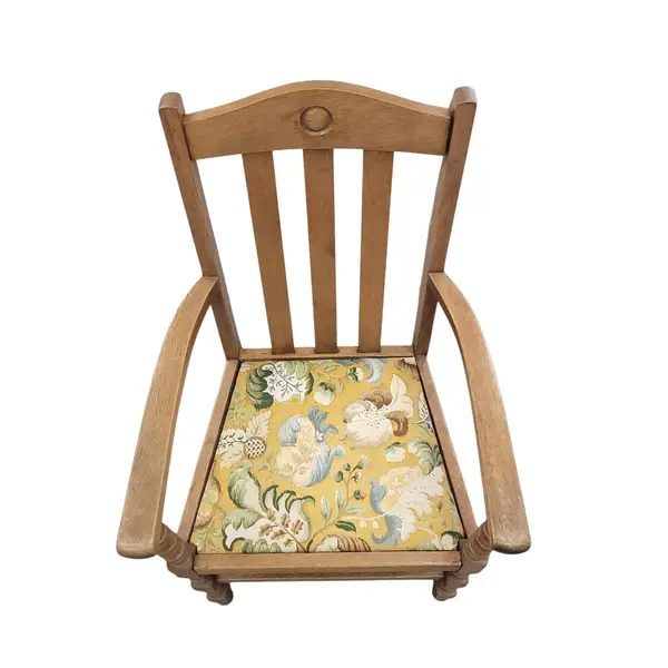 Vintage Oak Mission Style Arm Chair Floral Upholstered Seat Wood - Local Pickup