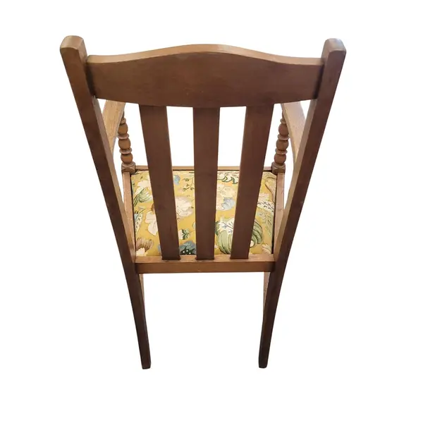 Vintage Oak Mission Style Arm Chair Floral Upholstered Seat Wood - Local Pickup