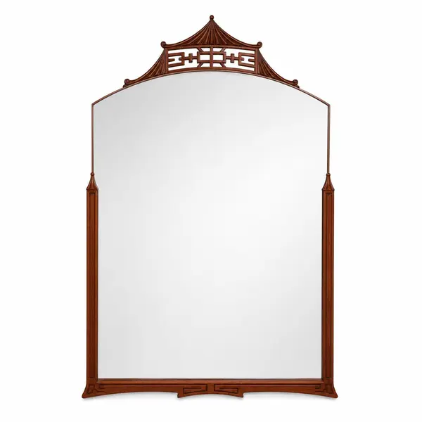Vintage Asian Pagoda Wall Mirror Carved Wood Chinoiserie Hanging - Local Pickup
