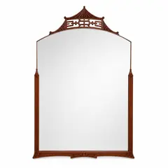 Vintage Asian Pagoda Wall Mirror Carved Wood Chinoiserie Hanging - Local Pickup