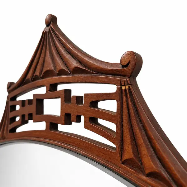 Vintage Asian Pagoda Wall Mirror Carved Wood Chinoiserie Hanging - Local Pickup